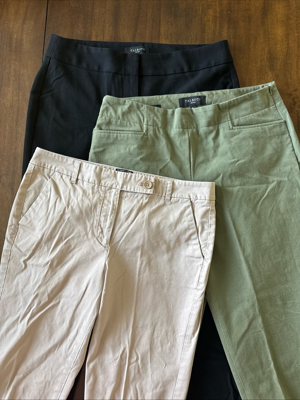 Talbots Petite Pants Lot of 3 Black Trouser Green Khaki Chino 8P Crop Skimmer